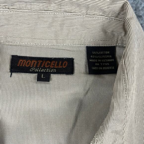 Monticello Collection Men's Large Beige Striped Long Sleeve Button Up Shirt - Picture 5 of 12